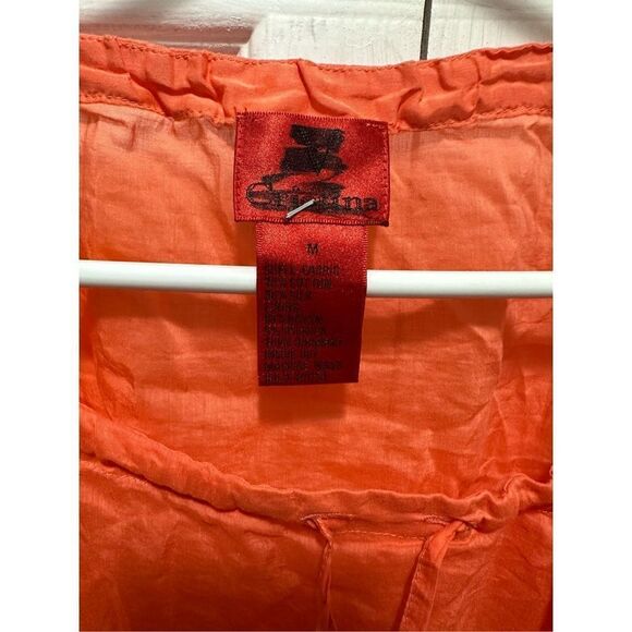 V Christina Womens Silk Tunic Blouse Eyelet Quarter Sleeve Smocked Cuff Orange M - Picture 5 of 7